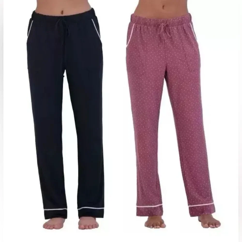 2-pk Lucky Women's XL Comfy Straight Leg Lounge PJ Pants Relaxed Black/Pink Dot - Picture 3 of 7